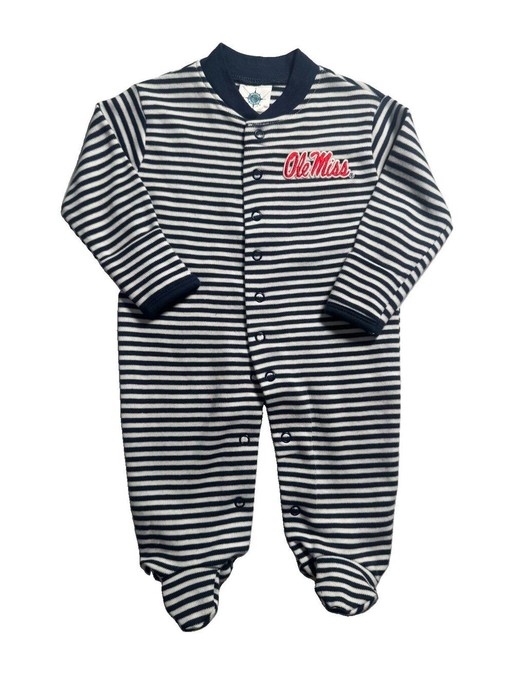 Ole Miss Rebels Baby 0-3 Months Footed One Piece Striped NCAA NWT